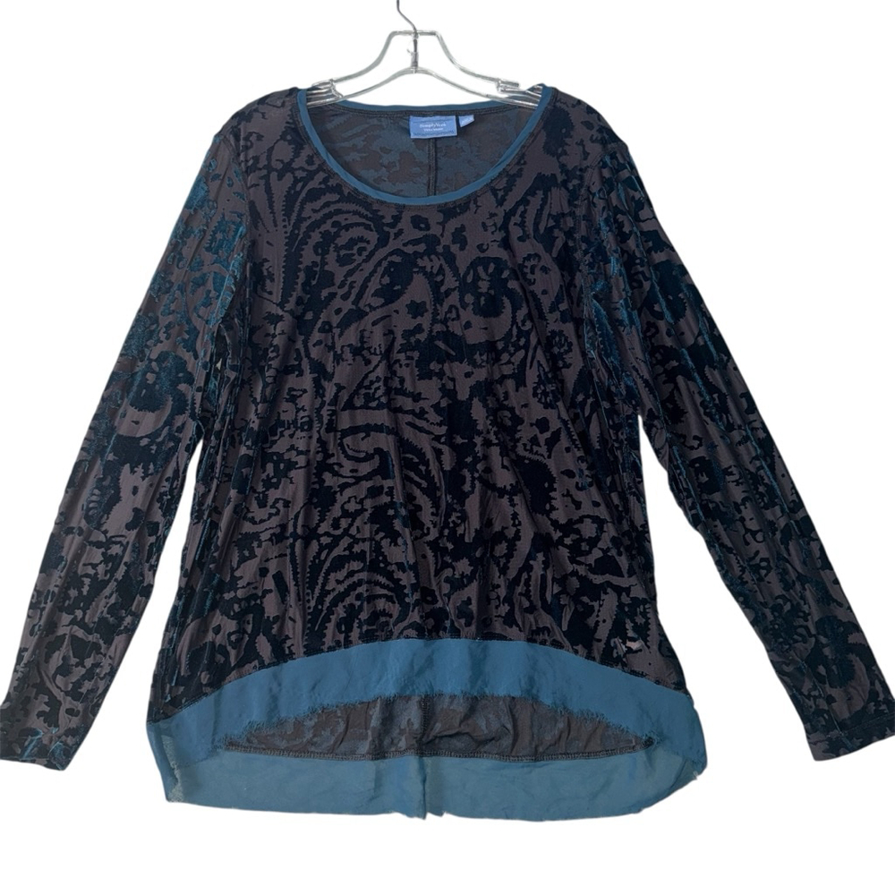 Simply Vera Vera Wang Velvet Burnout Top XL Wimsigoth Blue green